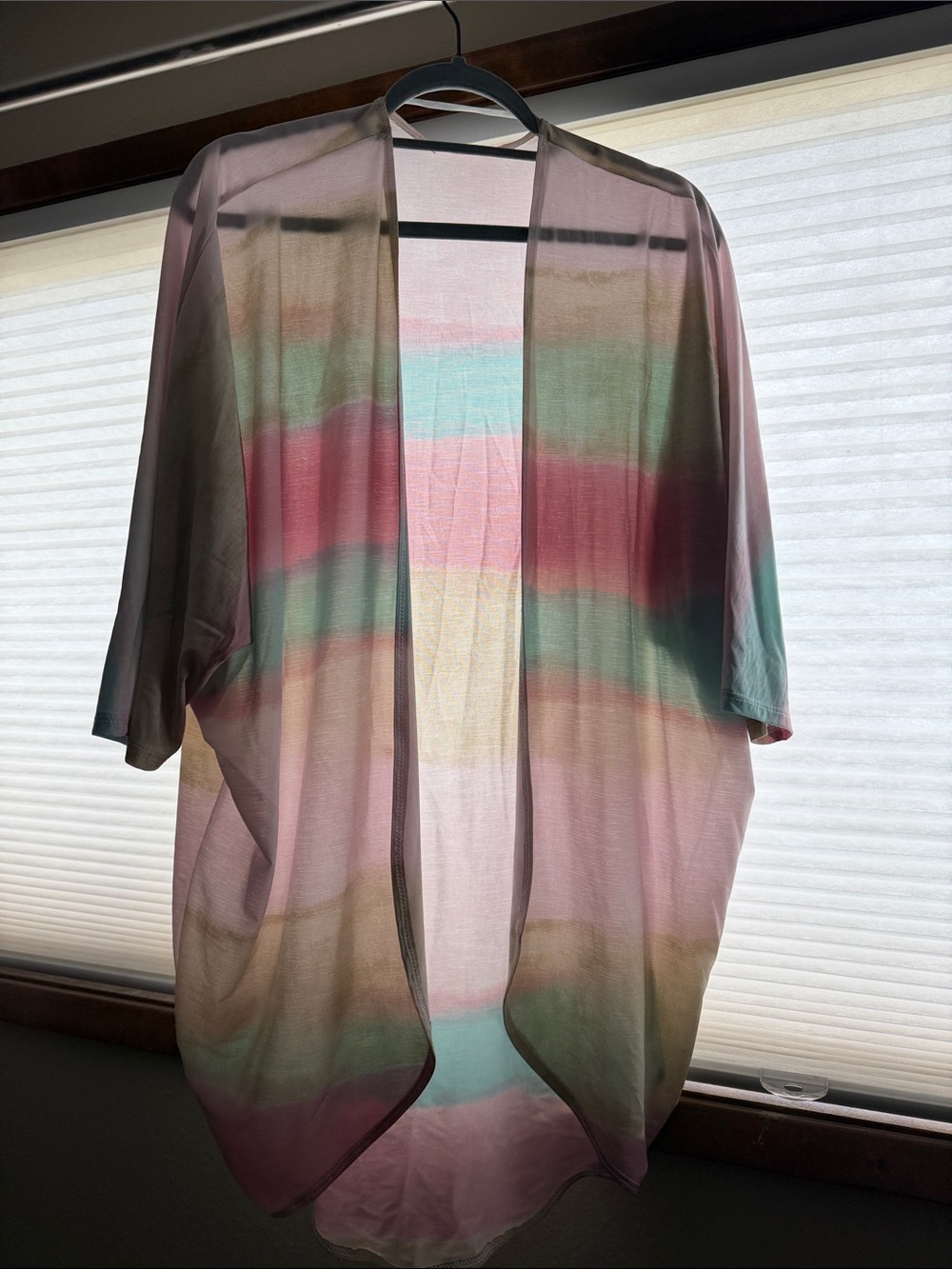 Pastel Striped Sheer Open-Front Kimono